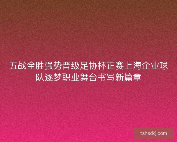 五战全胜强势晋级足协杯正赛上海企业球队逐梦职业舞台书写新篇章